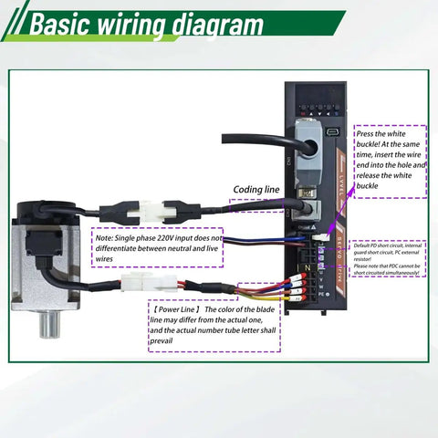Basic wiring diagram for Servo Linear Actuator ZBX80 Plus CNC Motion Platform with 400W 220V Servo Motor setup.