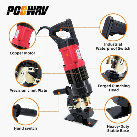 Beast 1400W Electric Hydraulic Hole Puncher, 22 Ton Portable Punch Tool with 5 Dies for Metalwork, featuring components overview