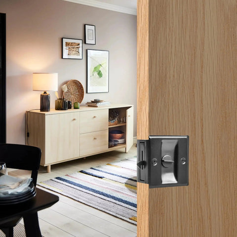 Pocket Sliding Door Lock With Privacy Pull Reversible Design for sliding and bifold doors easy grip handle installed on door