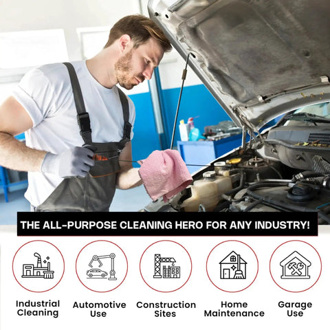 Mechanic using Premium Color Terry Cloth Rags 25 Lb Bulk Bag Super Absorbent Cotton Cleaning Rags For Garage And Shop Industrial Use And Housekeeping Multi Purpose Towels For Quick Mess Cleanups on car engine