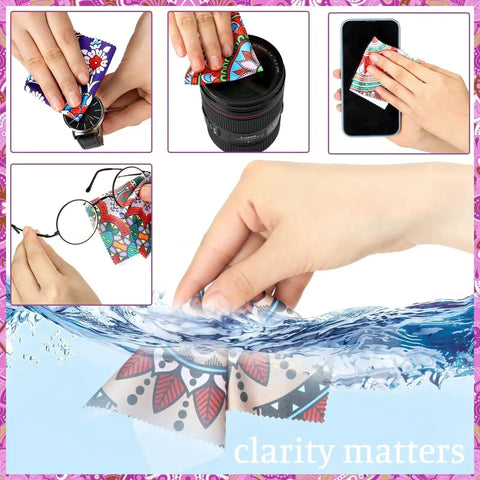 Mandala Pattern Microfiber Cleaning Cloths 24 Pack for Glasses and Camera Lenses in various cleaning scenarios