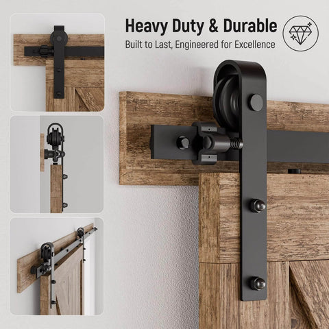 4 Foot Single Sliding Barn Door Hardware Kit Black With Carbon Steel Hangers And Flat Track System for Closet or Kitchen close-up