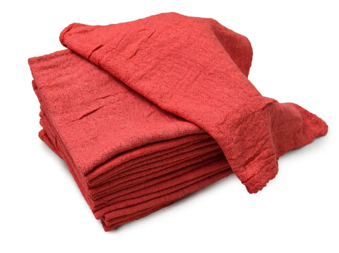 Premium Red Cotton Shop Towels Industrial Grade Tough As Nails Heavy Duty Highly Absorbent Reusable And Durable, 10x12 Inches