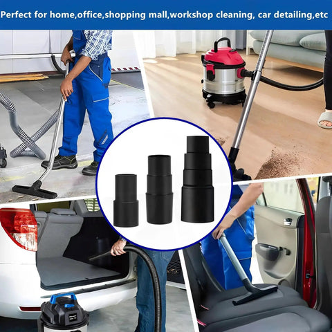 Universal Vacuum Hose Adapter Kit Three Pieces For Wet Dry Shop Vacuums No Fuss Converts Across Hose Sizes in various cleaning scenarios