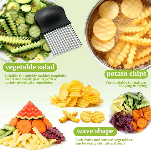Crinkle Cutter for Potatoes and Veggies That Delivers Fun Grab-and-Go Crinkle Fries, Sharp French Fry Cutter With 304 Stainless Steel Blade, Rust-Resistant, Easy Slicing, Long-Lasting Kitchen Tool by JAYVAR used for slicing various vegetables into crinkle shapes.