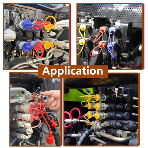 Ojeemii 8-pc hydraulic dust caps and plugs set with quick coupler covers; color coded 1/2 in flat-face connectors.