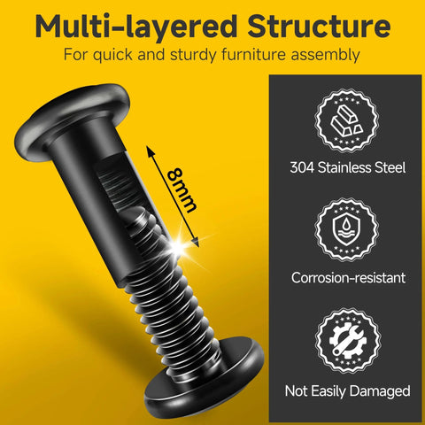Close-up view of 1/4-20 Flat Head Socket Cap Screws Bolts And Barrel Nuts Kit For Furniture Assembly 304 Stainless Steel