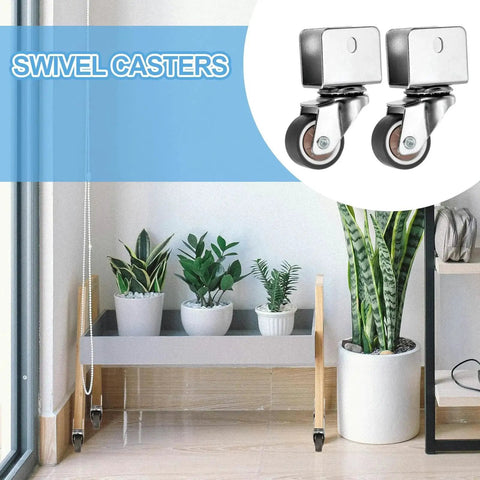 1 Inch Swivel Caster Wheels Set, 4 Pieces, 0.7 Inch U Bracket Opening, 55 Lb Capacity Per Caster, for furniture use on planters.
