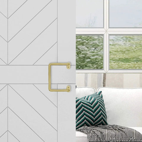Troy Pull Handle N700-105 For Interior Sliding Barn Doors 8 Inch Brushed Gold Finish installed on wood barn door.