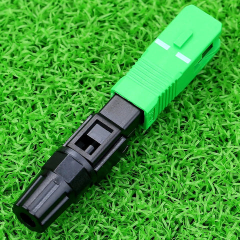 SC APC fiber optic quick connector, green housing with black front, FTTH CATV adapter