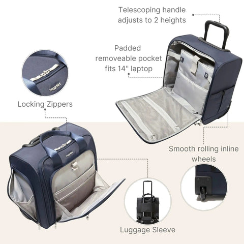 Ultra Lightweight 2 Wheel Underseater Carry On Luggage For Air Travel And Weekender Getaways With Telescoping Handle And Built In Luggage Sleeve