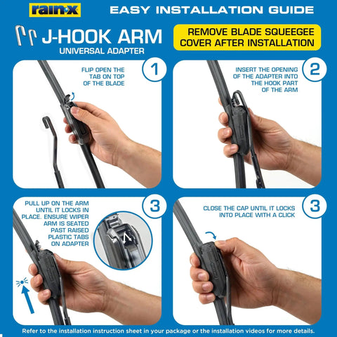 Easy installation guide for Water Repellent Wiper Blades 22 Inch Pack of 2 for Clearer Rain Visibility with J-Hook adapter.