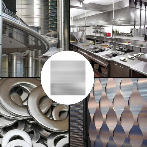 2 Pack 304 Stainless Steel Sheets 6 By 6 By 1 32nd Inch 20 Gauge Shim Stock Plates For Crafting DIY Stovetop Frosted Surface Durable Corrosion Resistant Heat Resistant, close-up view of polished surface.