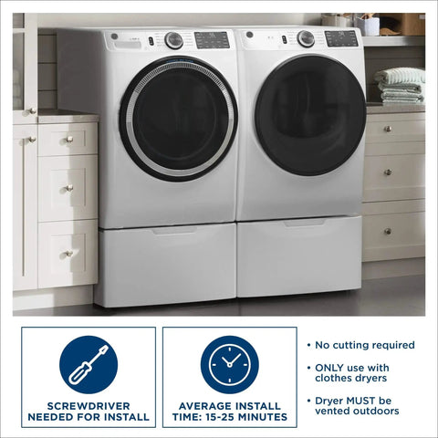 Laundry room with installed clothes dryers next to Premium 5 Layer Aluminum Dryer Duct 4 Inch 8 Foot Fire Resistant And Crush Resistant Insulated Dryer Vent Hose info