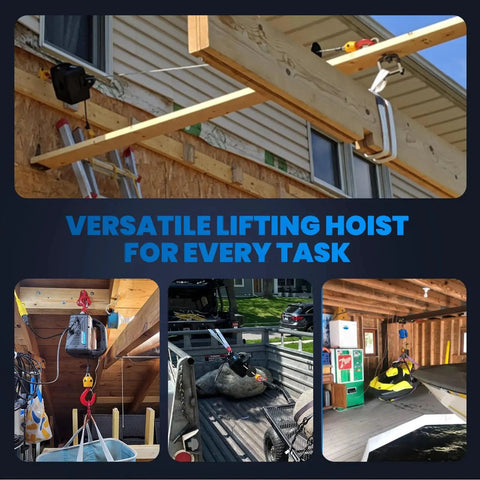 3 In 1 Electric Hoist Winch With Wireless And Cable Remote 1100 Lb Lift installed on ceiling for lifting tasks