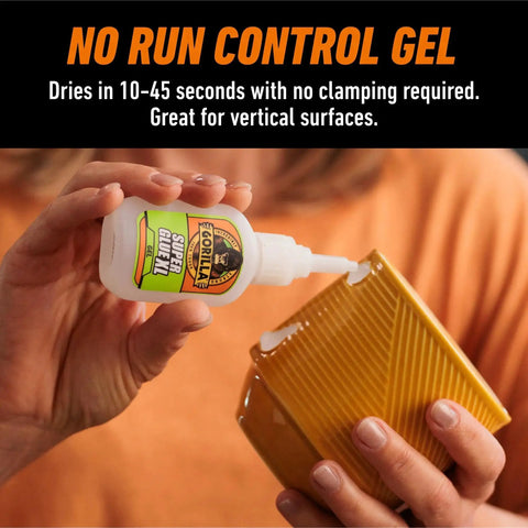Gel Glue XL Clear Quick Bonding For All Purpose Repairs And Projects On Glass Plastic Wood Metal Ceramic Rubber Leather And More Thick No Run Formula For Vertical Surfaces 25 Gram Pack Of 1 being applied to a ceramic surface