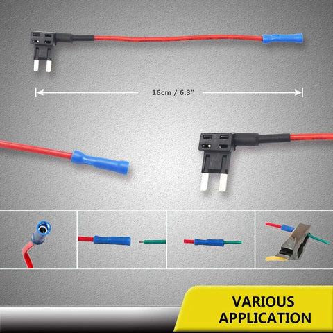 Front view of 12V Car Add A Circuit Fuse Tap Adapter Kit with Mini ATS Blade Fuse Holder Dual Slot for safe circuit expansion