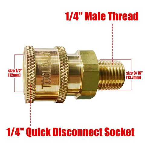 Tool Daily brass 1/4 in quick-connect pressure washer coupler, female NPT to male thread