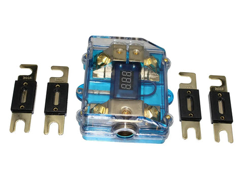 300A ANL Dual Digital Gold Plated Distribution Block Fuse Holder For Car Audio With One 0 to 4 Gauge Input And Two 4 or 8 Gauge Outputs
