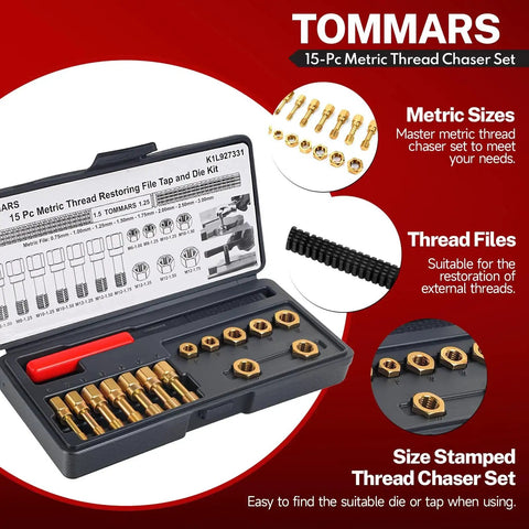 Metric Thread Chaser Set M6 M8 M10 M12 With Thread Restorer Tool Kit in open black case showing tool assortment