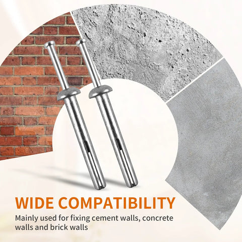 Quarter Inch By Two Inch Hammer Drive Nail In Anchors 30 Pack For Cement Walls Concrete Brick Block Zinc Plated Masonry Fasteners visible.