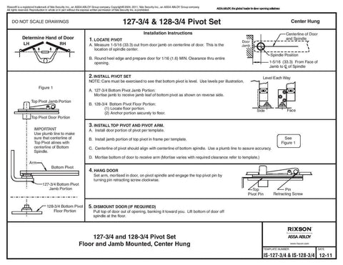 Installation guide for Center Hung Pivot Hinge For Interior Doors Up To 3 Ft 6 In By 8 Ft 6 In, 250 Lb Capacity, Satin Chrome Finish.