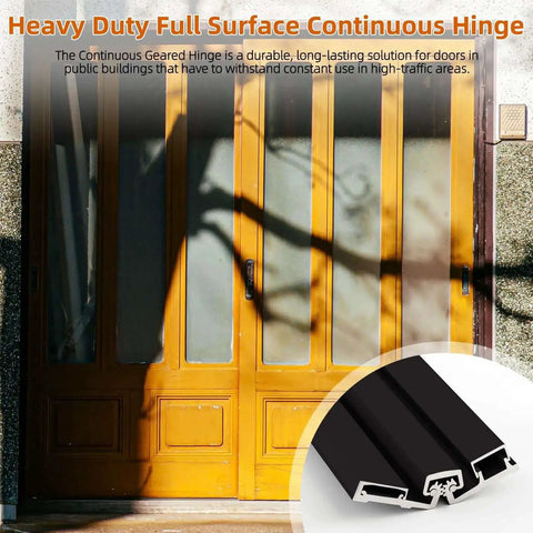 2 Pcs Heavy Duty Continuous Geared Hinge Y Full Surface Anodized Aluminum Center Pivot Tamperproof for Storefront Door Installations Black