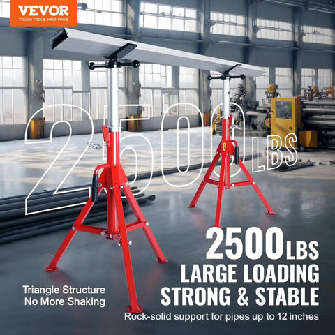 Heavy Duty Pipe Jack Stand With Adjustable Height And Folding Portable 2500 Lb in industrial setting with V-head support