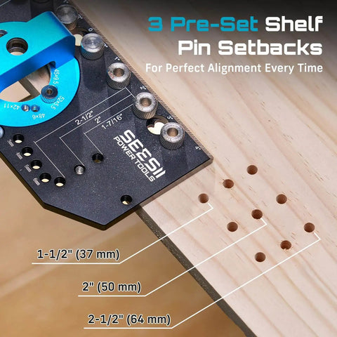 Three In One Cabinet Hardware Jig Made From Aluminum Alloy For 35mm Concealed Hinges With 5mm And One Quarter Inch Shelf Pin Holes