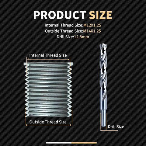 M12x1.25 Thread Repair Kit With Stainless Steel Inserts, Drill, Tap, Counterbore And Driver, 10 Piece Set details