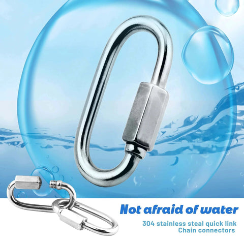 10 Pack 304 Stainless Steel Chain Links M3.5 1/8 Inch D Shape Locking Quick Links for Outdoor Gear.