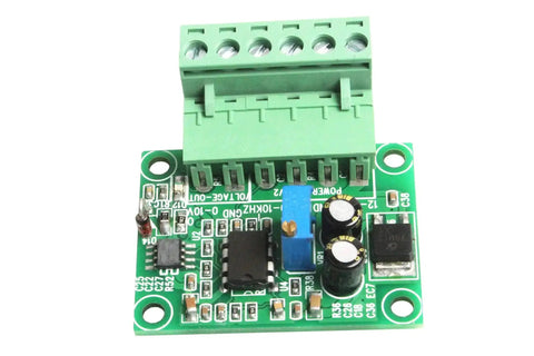 Frequency To Voltage Converter Module For PLCs And Inverters With 0 Hz To 10 kHz Range, green circuit board front view