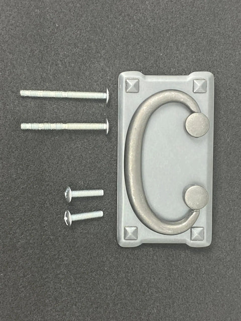 Mission Drawer Pull 3 Inch (76mm) Barcelona Pewter Finish For Cabinets And Furniture shown with mounting screws