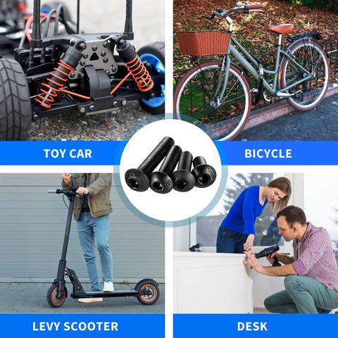 1705 Pcs Machine Screw Kit With M2 M3 M4 M5 Bolts Nuts Lock And Flat Washers Hex Button Head Alloy Steel Cap Screws Grade 10.9 With Allen Wrench For DIY Projects Home Repairs And Auto shown with toy car, bicycle, levvy scooter, and desk.