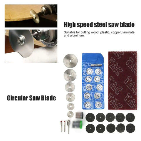 88 Piece Electric Sander Accessory Kit with circular saw blades, sandpaper, grinding discs, and high-speed steel bits for versatile use