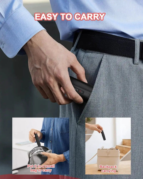 Five In One Hidden Camera Detector With RF Wireless Scanner And GPS Tracker Finder being placed in pocket for easy carrying