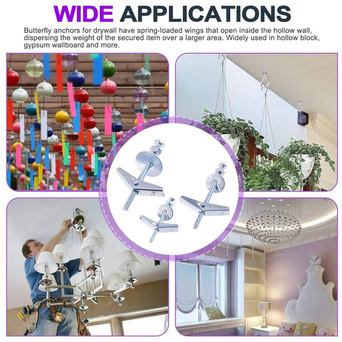 Wide applications of heavy duty toggle bolt and wing nut kit 120 piece set in drywall installations and home decor.
