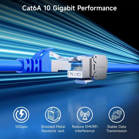 Shielded Cat6A Keystone Jacks With Integrated Shutter, 12-Pack RJ45 Ethernet Jacks For Wall Plates And Patch Panels, 10Gbps Ready
