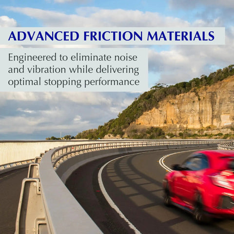 Promotional banner for Centric 105.12100 Posi Quiet ceramic brake pads with shims and hardware on a curving highway backdrop