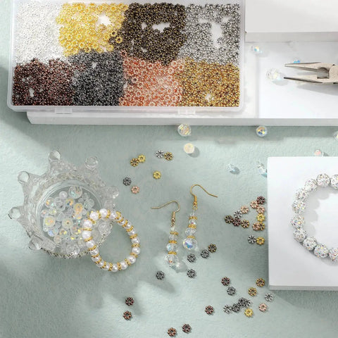 800 Pcs 6mm Flower Spacer Beads Multicolor Daisy Flower Metal Alloy Spacers For Bracelet Necklace And Earring Jewelry Making Large DIY Bead Craft Kit For Jewelry Enthusiasts