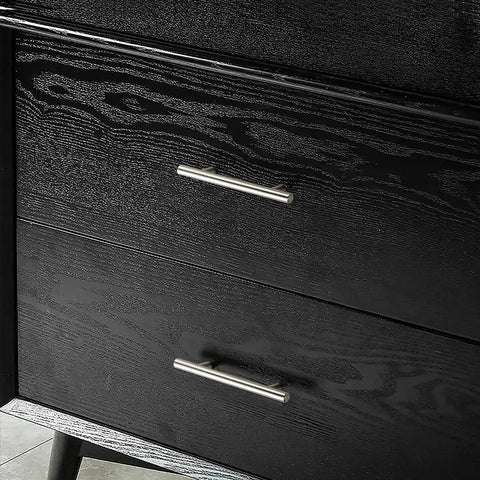 30 Pack 5 Inch Cabinet Pulls Brushed Nickel Stainless Steel Kitchen Cabinet Hardware With 3 Inch Hole Centers installed on black drawers