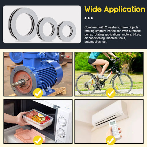 Mardatt thrust needle roller bearings with washers, chromium steel, AXK3552 AXK2035 AXK2542.

Electric motor, blue industrial side view.

Cyclist riding mountain bike outdoors, side view.

Food heated in microwave oven in a plastic container.

Remote control operating a wall-mounted air conditioner.