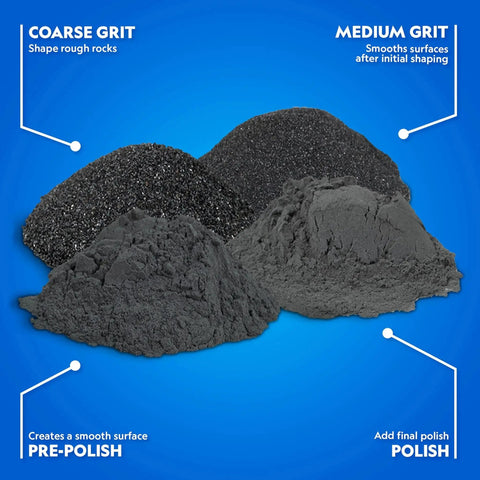 Rock Tumbler Grit And Polish Refill Kit For Polishing Up To 20 Pounds Of Rocks featuring coarse, medium, pre-polish, and polish grit