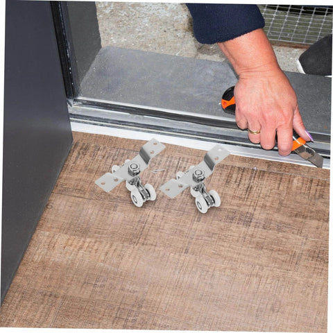 2 Pack Stainless Steel Sliding Door Pulleys With Silent Nylon Rollers installed in doorway for smooth operation