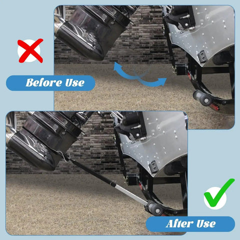 AHIER adjustable boat transom saver in black with composite head, outboard motor support on trailer installed