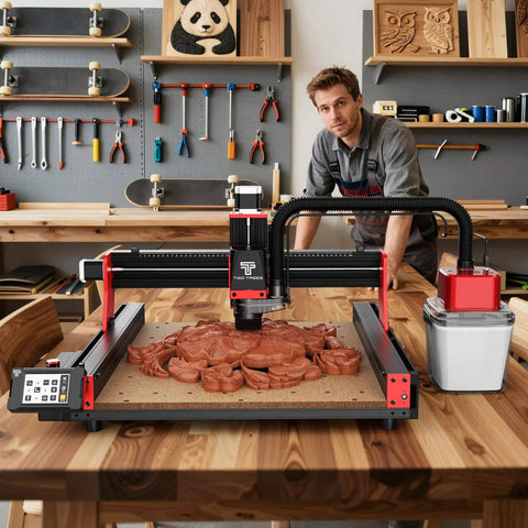Pro Grade All Metal CNC Router With Huge 460x460mm Working Area, NEMA 57 Stepper in wood workshop.
