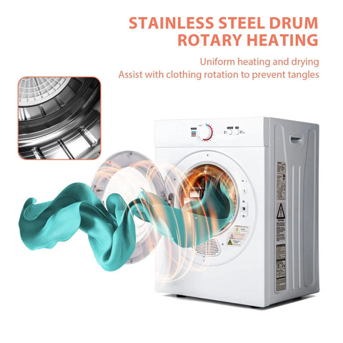 Compact 1.8 Cu Ft Portable Clothes Dryer With Exhaust Duct And Stainless Liner featuring rotary heating and stainless drum