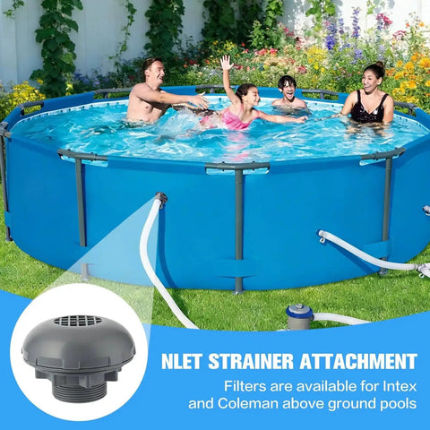 Go-To Pool Inlet Strainer Kit Replacement For Intex And Coleman Above Ground Pools with family swimming in blue pool