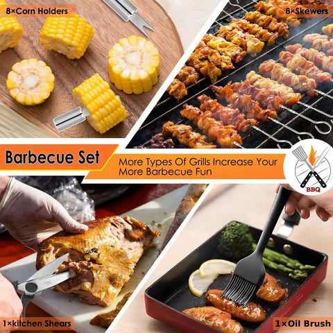 34 Piece Heavy Duty BBQ Grilling Accessories Kit For Outdoor Grilling And Camping With Stainless Steel Utensils and Corn Holders