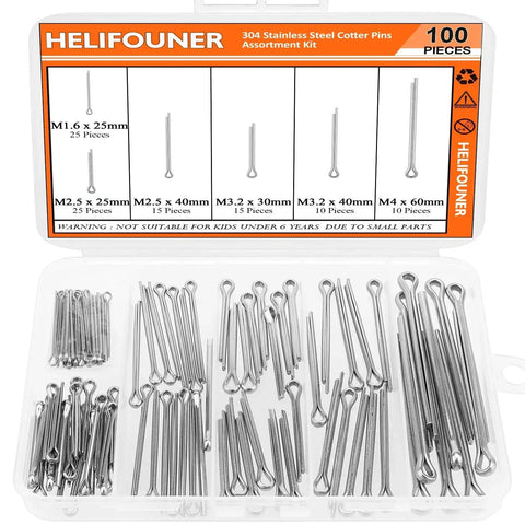 304 Stainless Steel Cotter Pin Assortment Kit With 100 Pieces In Six Common Sizes for automotive machinery and DIY projects